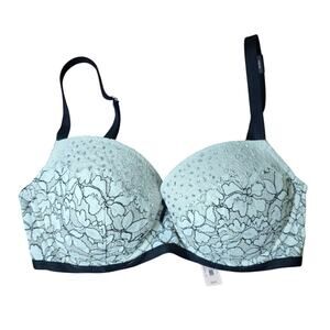 Victoria's Secret Dream Angels Lined Demi White Black Floral Lace Bra 32DD NWT